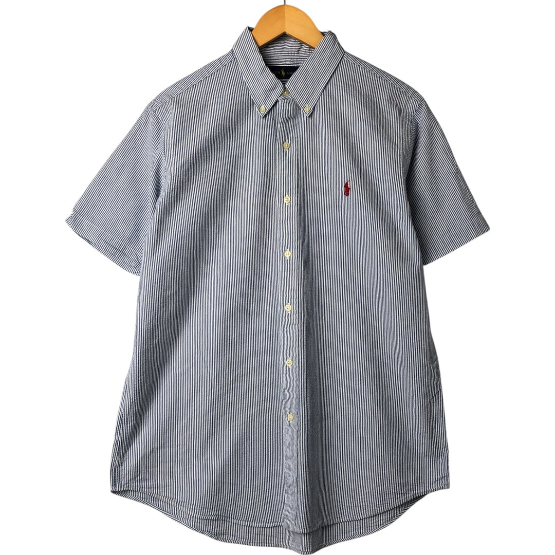 Ralph Lauren Seersucker Short Sleeve Button-Down Striped Shirt, Men's Size L cotton blue type Vintage Second Hand