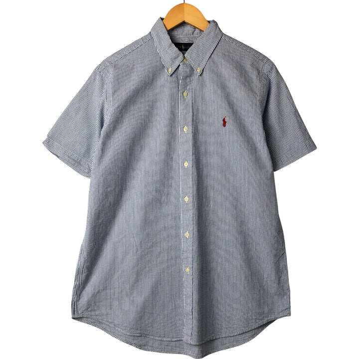 Ralph Lauren Seersucker Short Sleeve Button-Down Striped Shirt, Men's Size L cotton blue type Vintage Second Hand