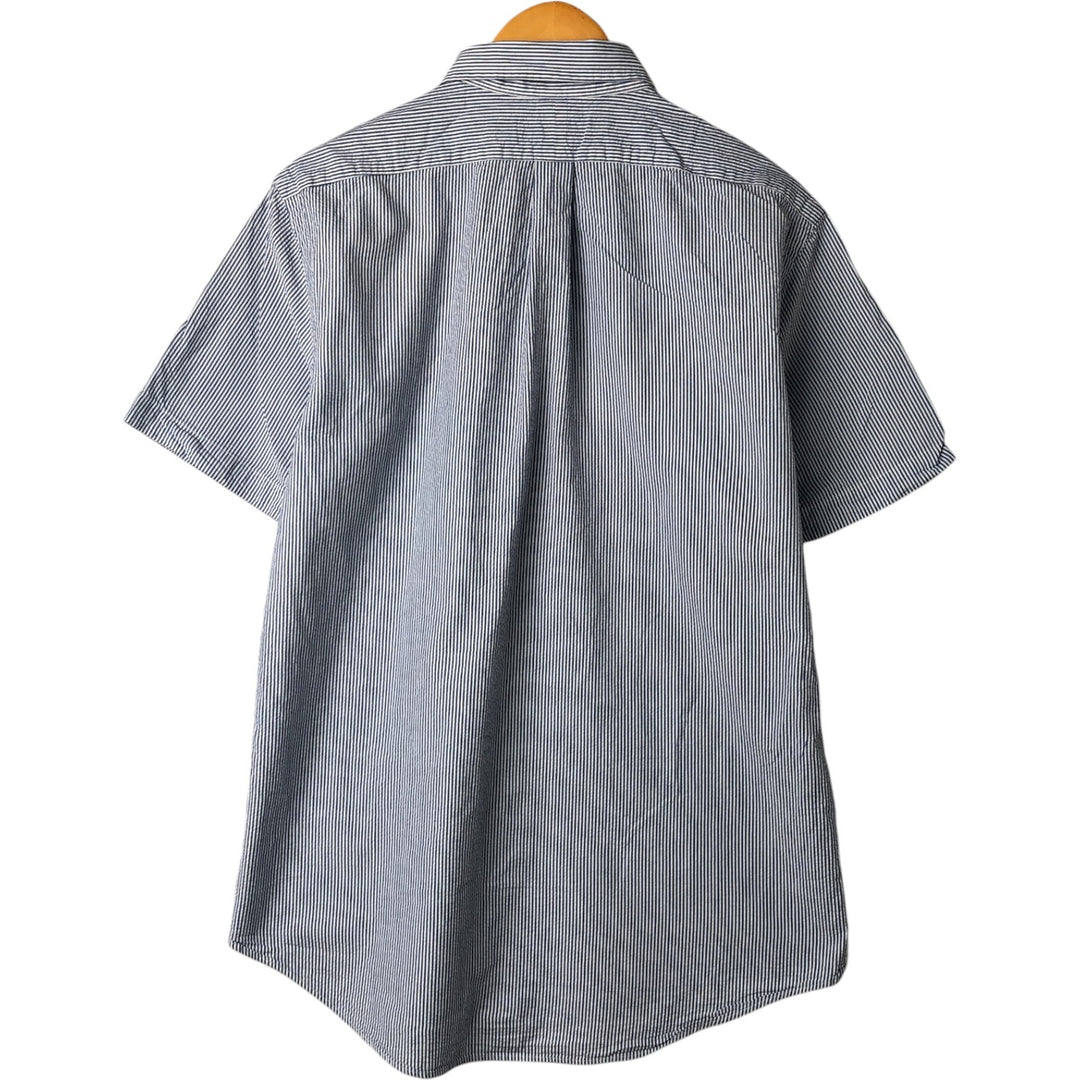 Ralph Lauren Seersucker Short Sleeve Button-Down Striped Shirt, Men's Size L cotton blue type Vintage Second Hand