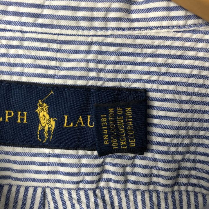 Ralph Lauren Seersucker Short Sleeve Button-Down Striped Shirt, Men's Size L cotton blue type Vintage Second Hand