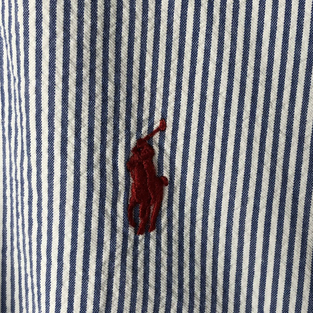 Ralph Lauren Seersucker Short Sleeve Button-Down Striped Shirt, Men's Size L cotton blue type Vintage Second Hand