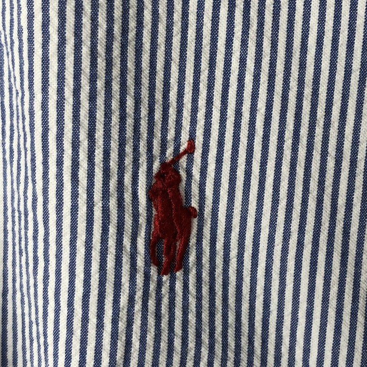 Ralph Lauren Seersucker Short Sleeve Button-Down Striped Shirt, Men's Size L cotton blue type Vintage Second Hand