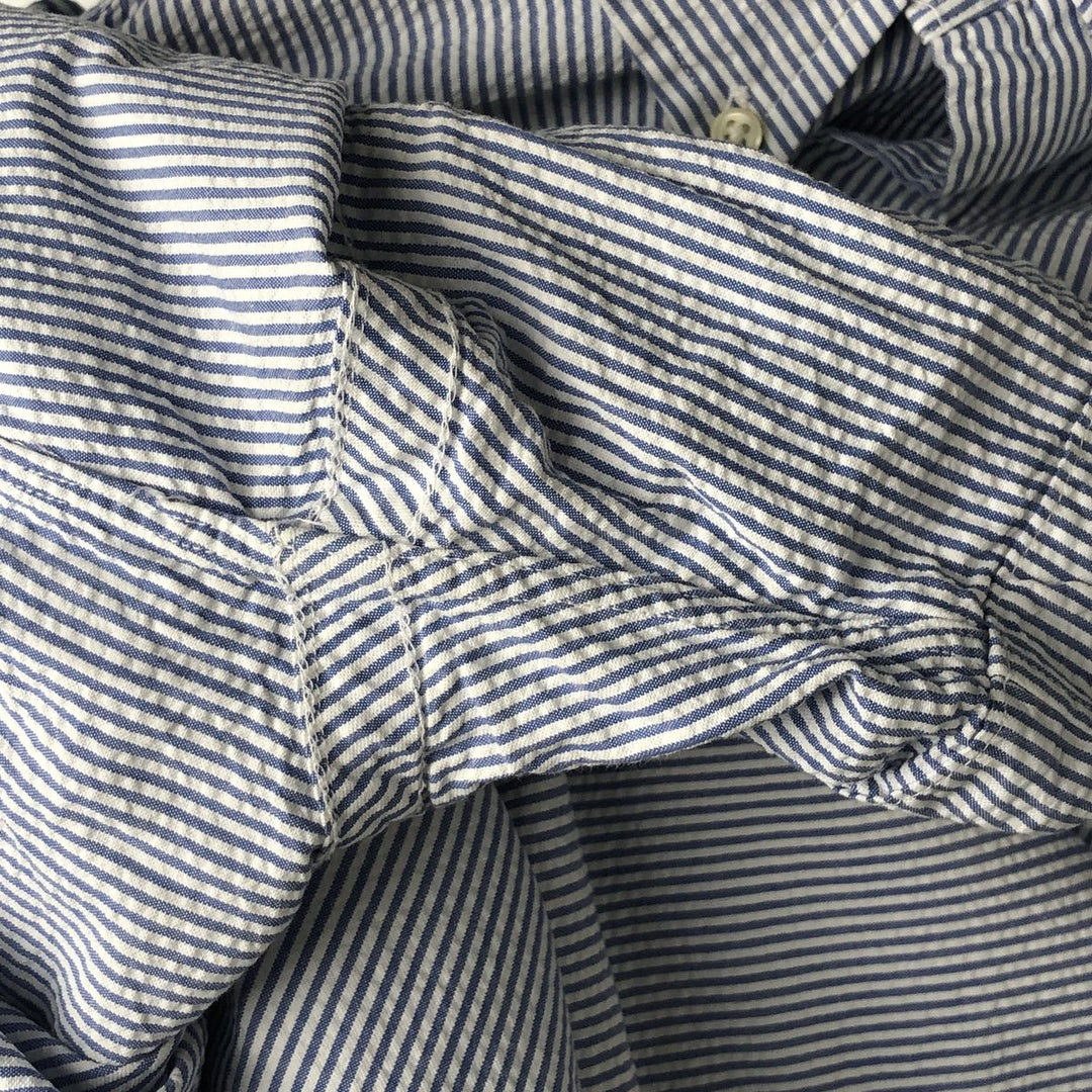 Ralph Lauren Seersucker Short Sleeve Button-Down Striped Shirt, Men's Size L cotton blue type Vintage Second Hand