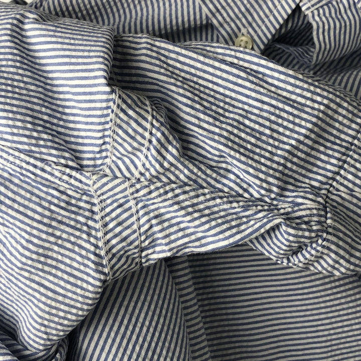 Ralph Lauren Seersucker Short Sleeve Button-Down Striped Shirt, Men's Size L cotton blue type Vintage Second Hand