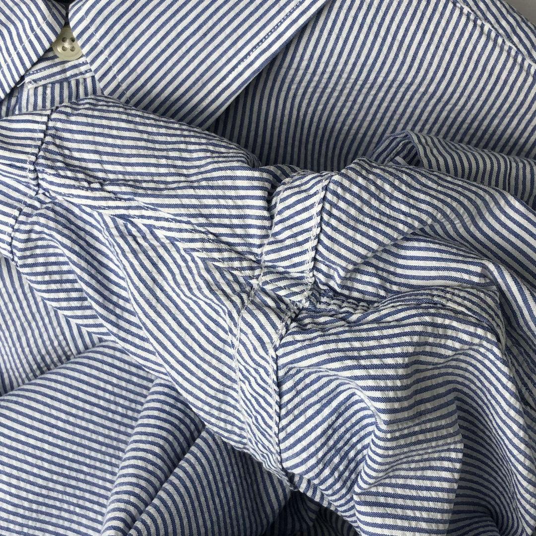 Ralph Lauren Seersucker Short Sleeve Button-Down Striped Shirt, Men's Size L cotton blue type Vintage Second Hand