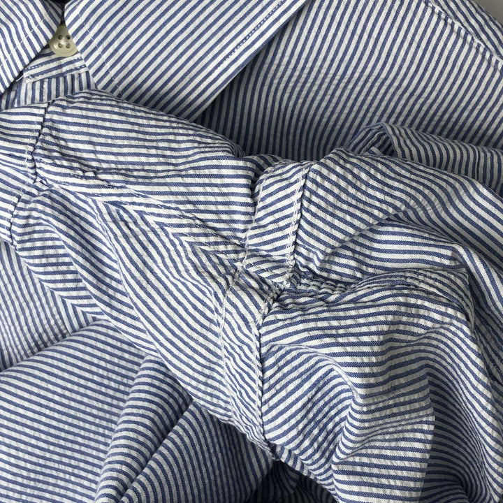 Ralph Lauren Seersucker Short Sleeve Button-Down Striped Shirt, Men's Size L cotton blue type Vintage Second Hand