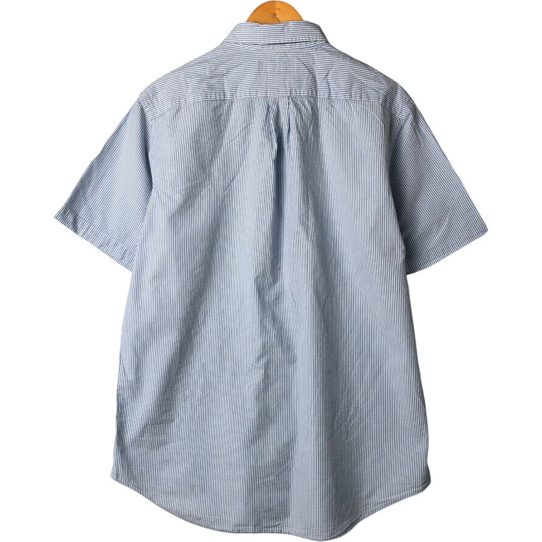 Ralph Lauren Seersucker Short Sleeve Button-Down Striped Shirt, Men's Size L cotton Blue type light blue Vintage Second Hand
