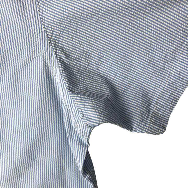 Ralph Lauren Seersucker Short Sleeve Button-Down Striped Shirt, Men's Size L cotton Blue type light blue Vintage Second Hand