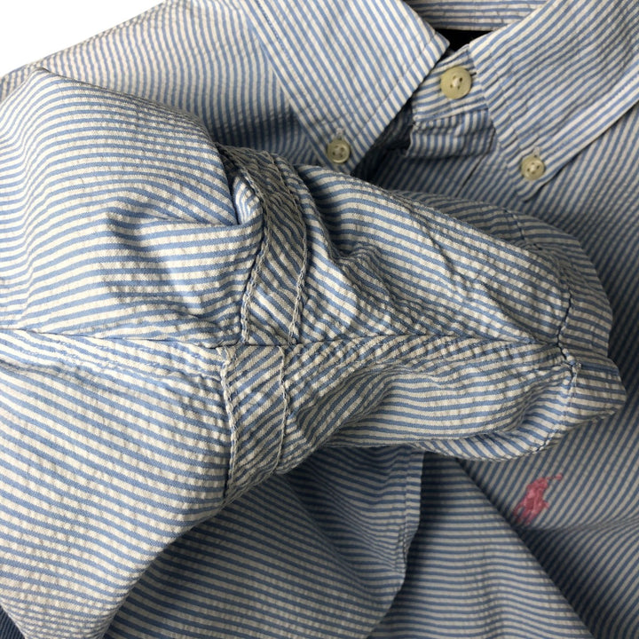 Ralph Lauren Seersucker Short Sleeve Button-Down Striped Shirt, Men's Size L cotton Blue type light blue Vintage Second Hand