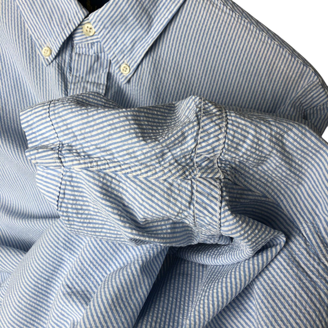 Ralph Lauren Seersucker Short Sleeve Button-Down Striped Shirt, Men's Size L cotton Blue type light blue Vintage Second Hand
