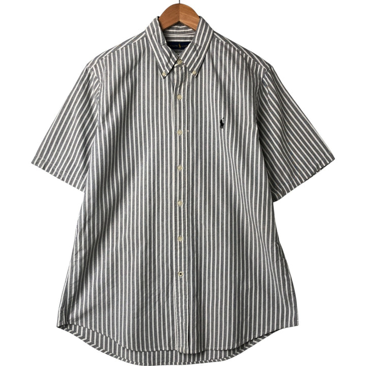Ralph Lauren short sleeve button down striped shirt, men's size L cotton gray type Vintage Second Hand