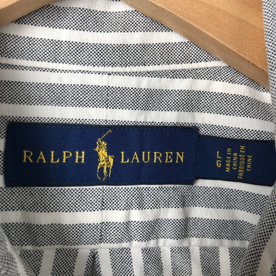 Ralph Lauren short sleeve button down striped shirt, men's size L cotton gray type Vintage Second Hand