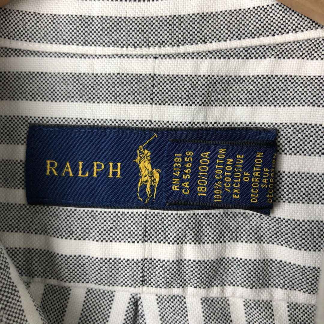 Ralph Lauren short sleeve button down striped shirt, men's size L cotton gray type Vintage Second Hand
