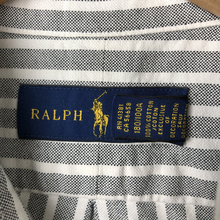 Ralph Lauren short sleeve button down striped shirt, men's size L cotton gray type Vintage Second Hand