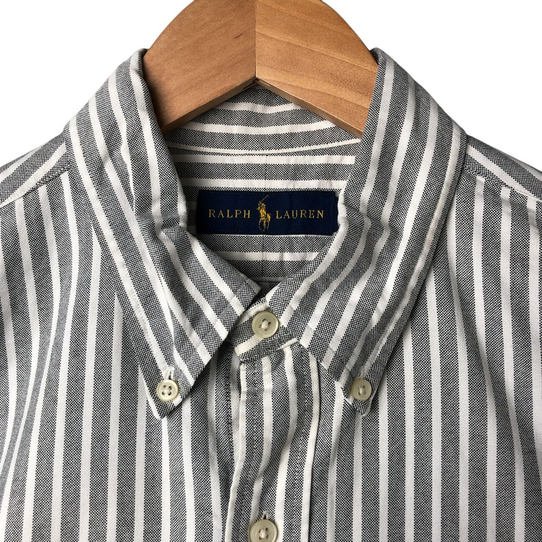 Ralph Lauren short sleeve button down striped shirt, men's size L cotton gray type Vintage Second Hand