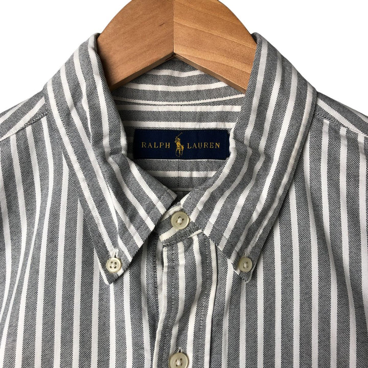 Ralph Lauren short sleeve button down striped shirt, men's size L cotton gray type Vintage Second Hand