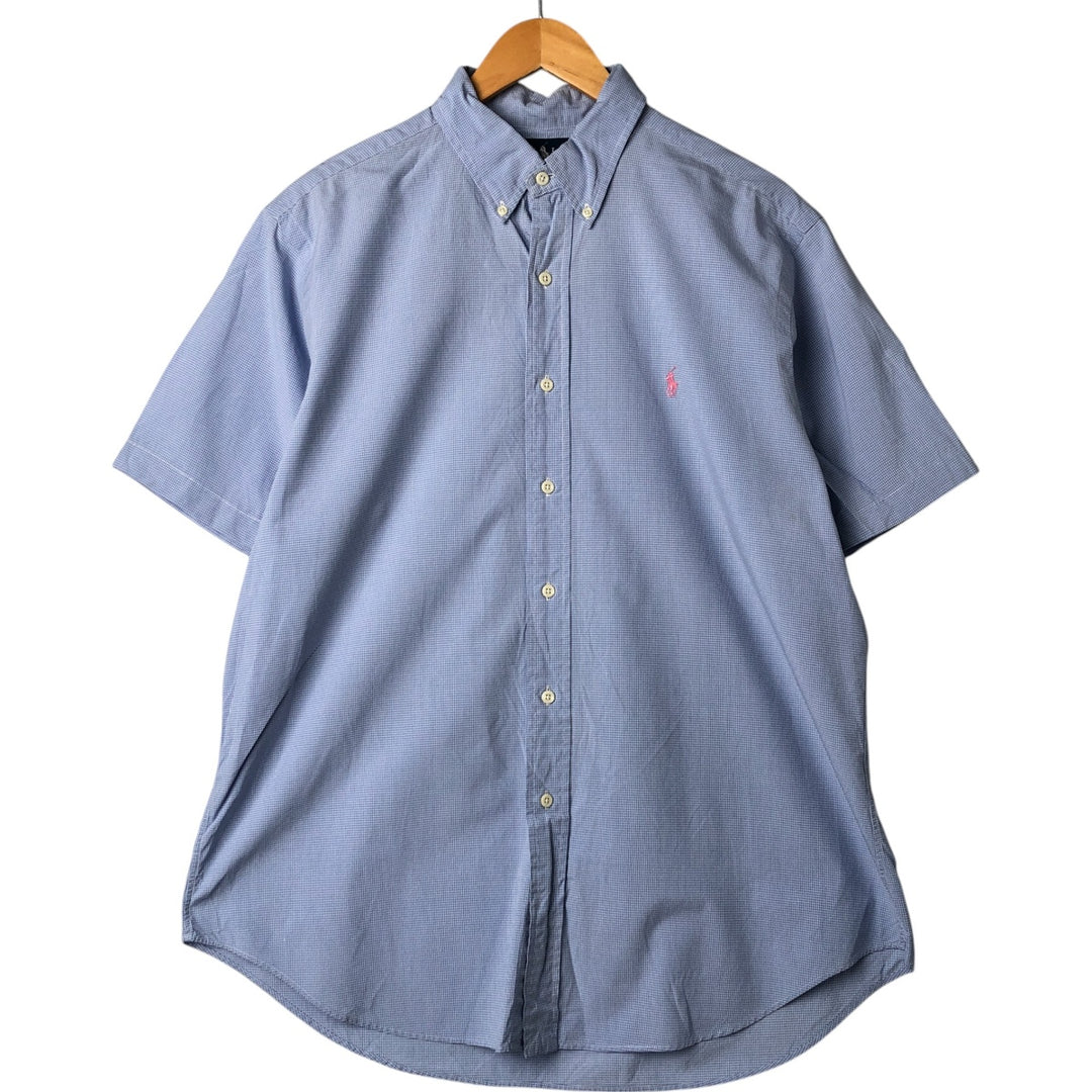 Ralph Lauren Classic Fit Gingham Check Short Sleeve Button Down Check Shirt Men's XL cotton Blue type light blue Vintage Second Hand