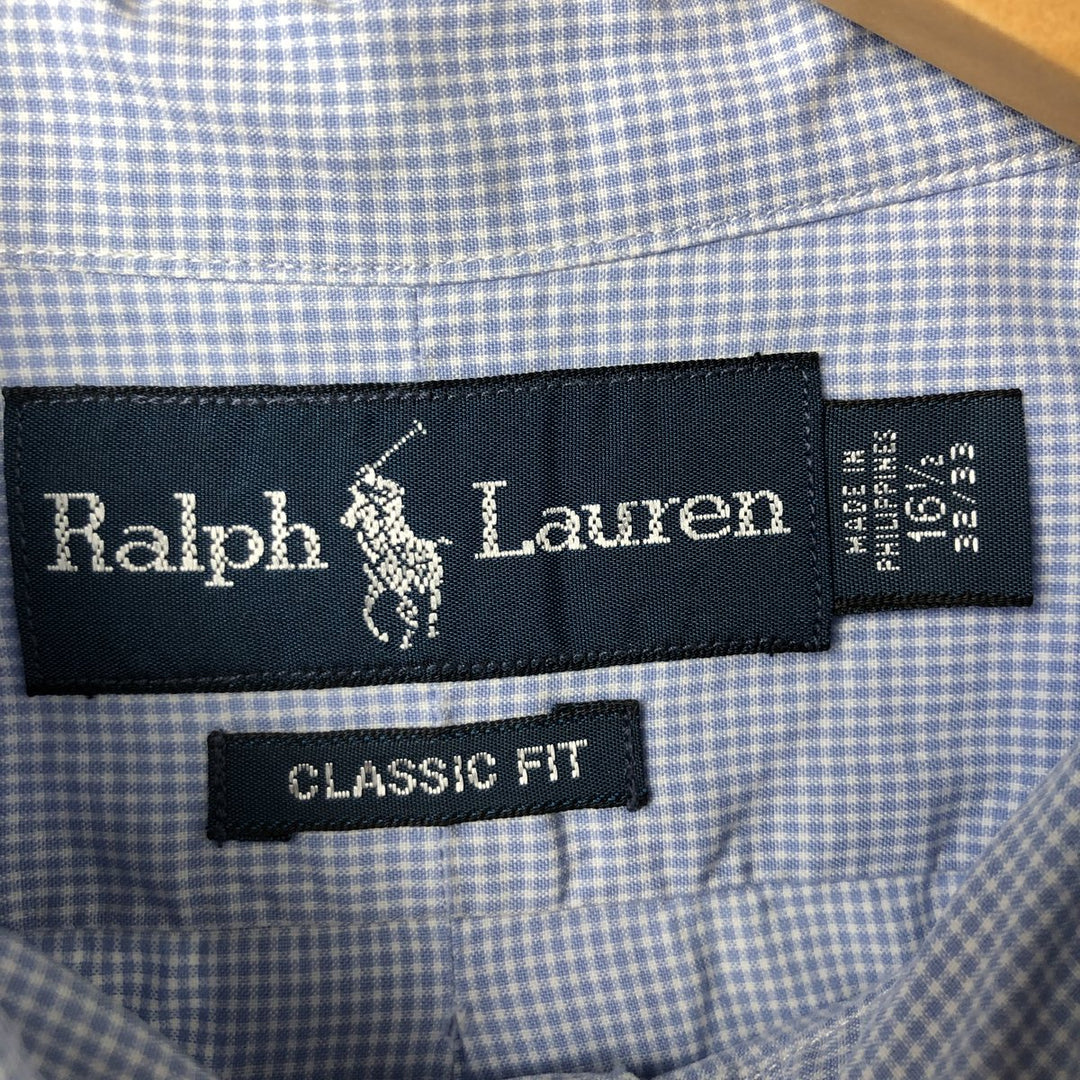 Ralph Lauren Classic Fit Gingham Check Short Sleeve Button Down Check Shirt Men's XL cotton Blue type light blue Vintage Second Hand
