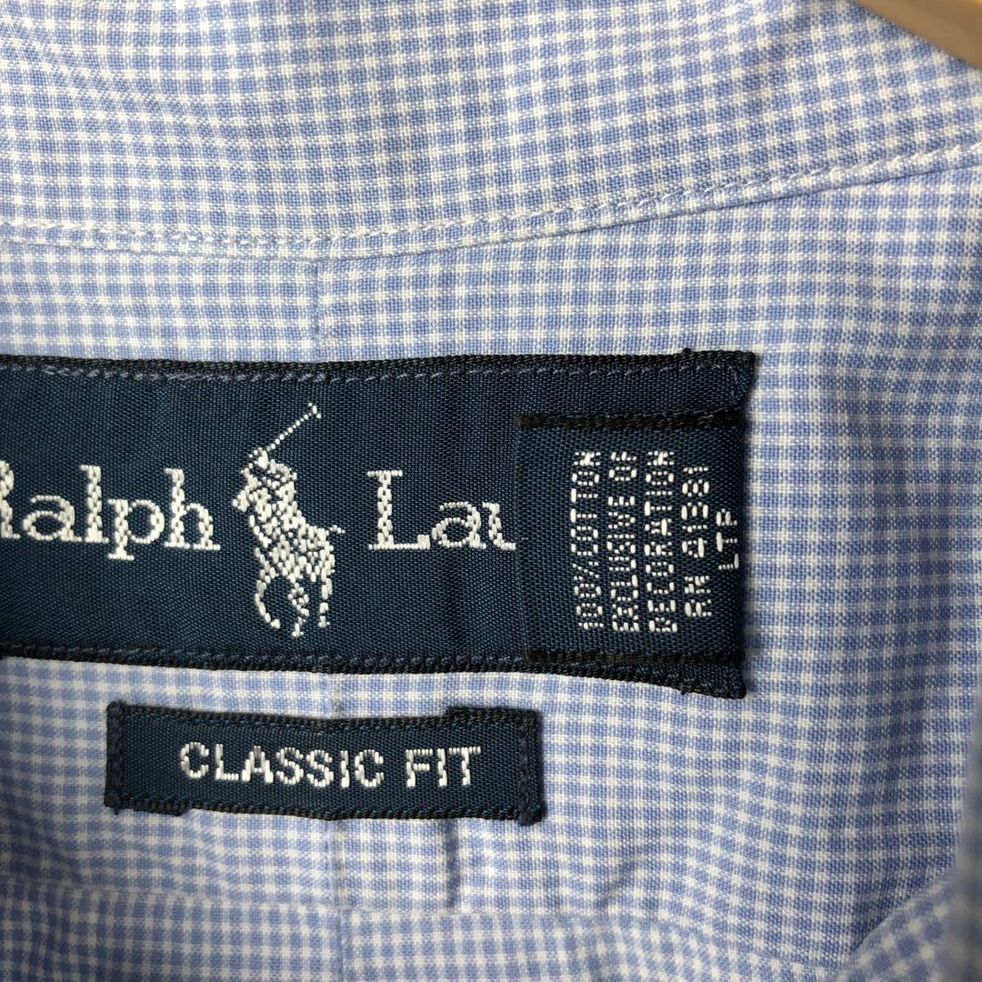 Ralph Lauren Classic Fit Gingham Check Short Sleeve Button Down Check Shirt Men's XL cotton Blue type light blue Vintage Second Hand