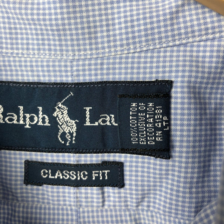Ralph Lauren Classic Fit Gingham Check Short Sleeve Button Down Check Shirt Men's XL cotton Blue type light blue Vintage Second Hand