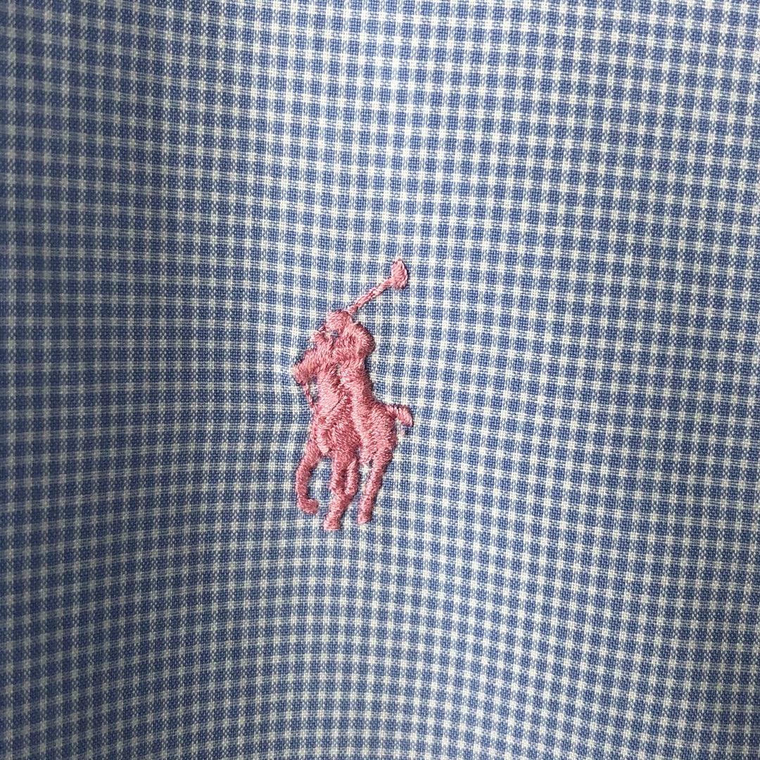 Ralph Lauren Classic Fit Gingham Check Short Sleeve Button Down Check Shirt Men's XL cotton Blue type light blue Vintage Second Hand