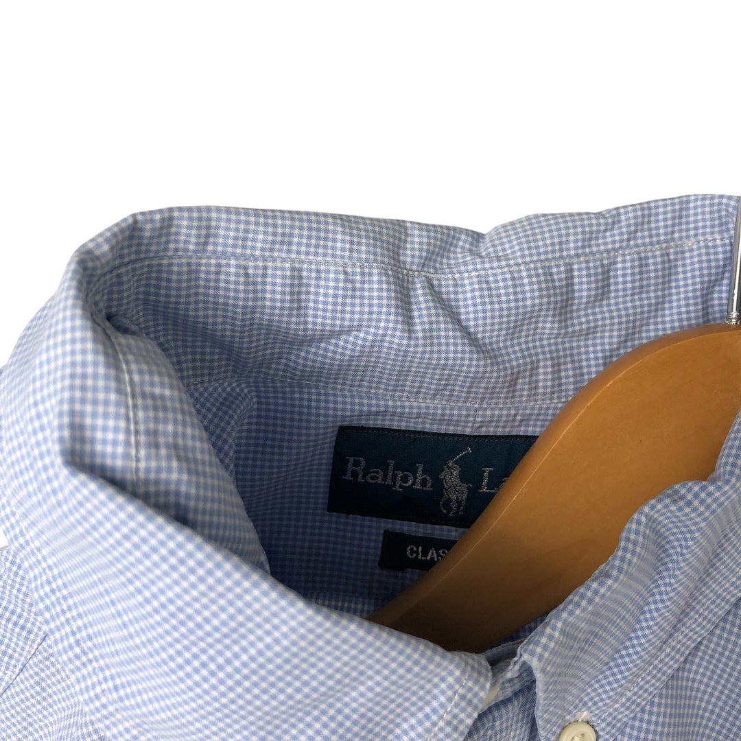 Ralph Lauren Classic Fit Gingham Check Short Sleeve Button Down Check Shirt Men's XL cotton Blue type light blue Vintage Second Hand