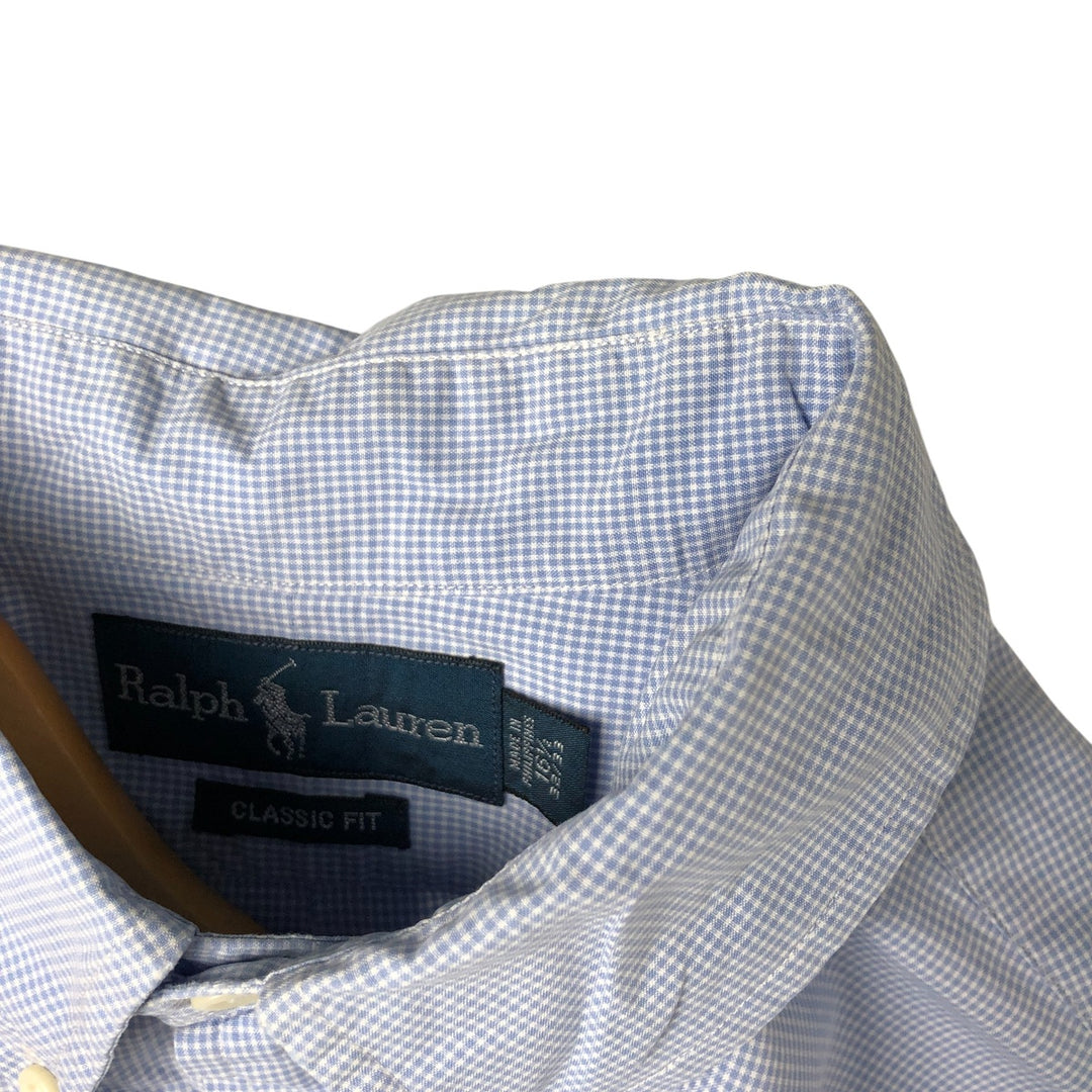Ralph Lauren Classic Fit Gingham Check Short Sleeve Button Down Check Shirt Men's XL cotton Blue type light blue Vintage Second Hand