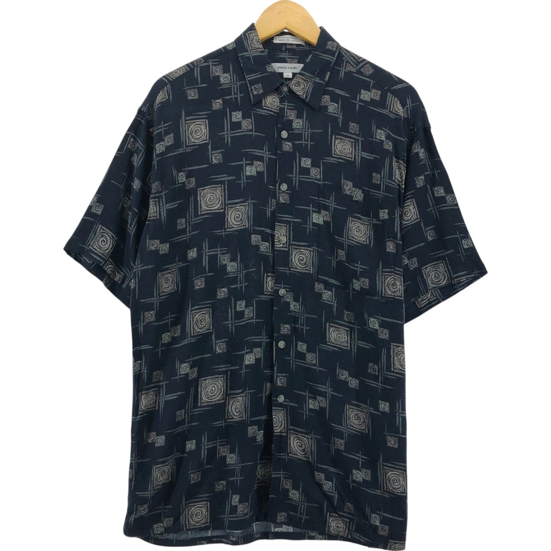 Pierre Cardin All-over print short-sleeve rayon shirt, box shirt, men's M size Rayon black type Vintage Second Hand
