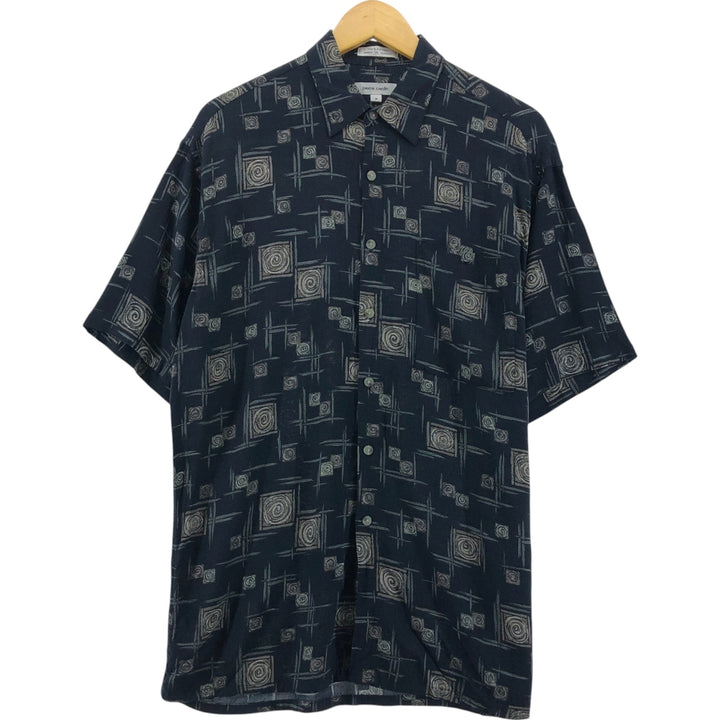 Pierre Cardin All-over print short-sleeve rayon shirt, box shirt, men's M size Rayon black type Vintage Second Hand