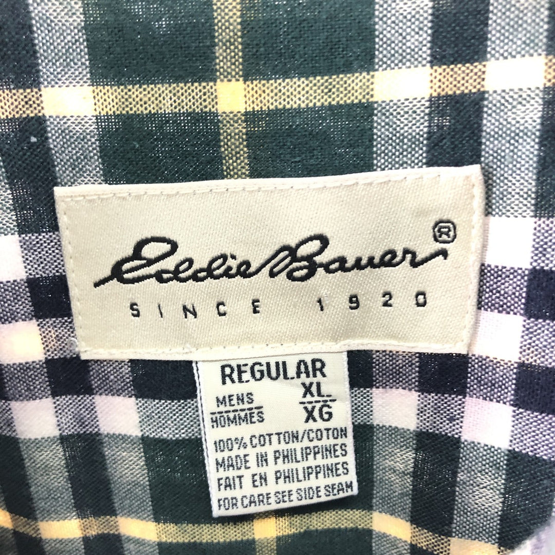 Eddie Bauer Long Sleeve Button-Down Check Shirt, Men's XL cotton green type Vintage Second Hand