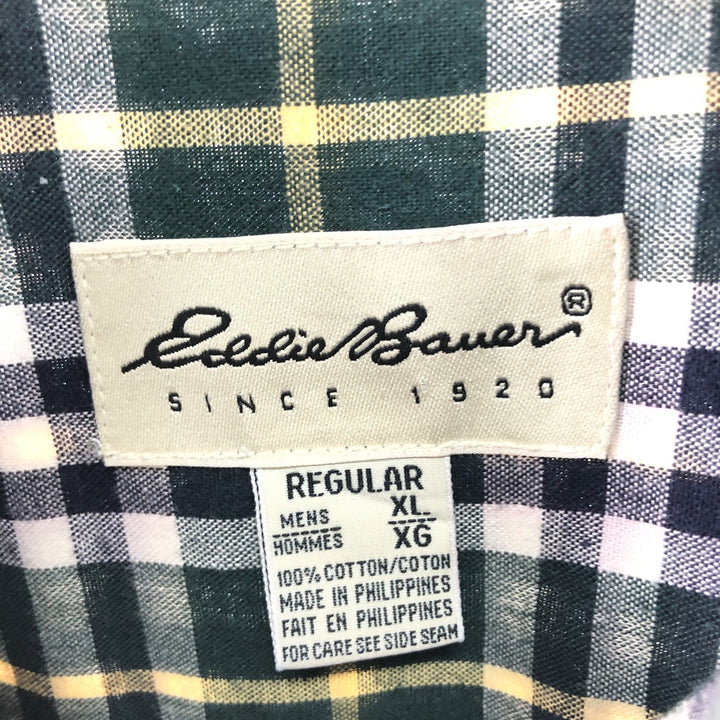Eddie Bauer Long Sleeve Button-Down Check Shirt, Men's XL cotton green type Vintage Second Hand