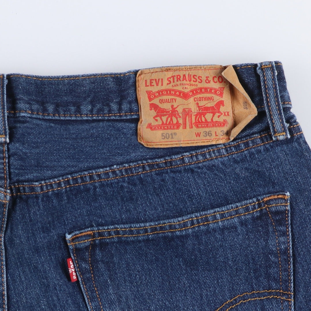 Dark navy blue Levi's 501 straight denim pants for men, equivalent to w36 cotton blue type Vintage Second Hand