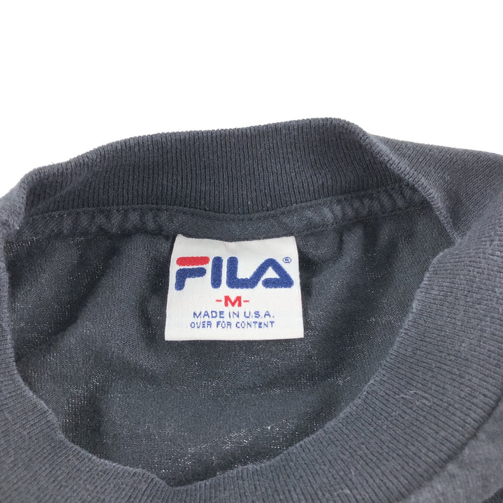 90'S FILA logo T-shirt, made in USA, men's size M, vintage cotton black type Vintage Second Hand