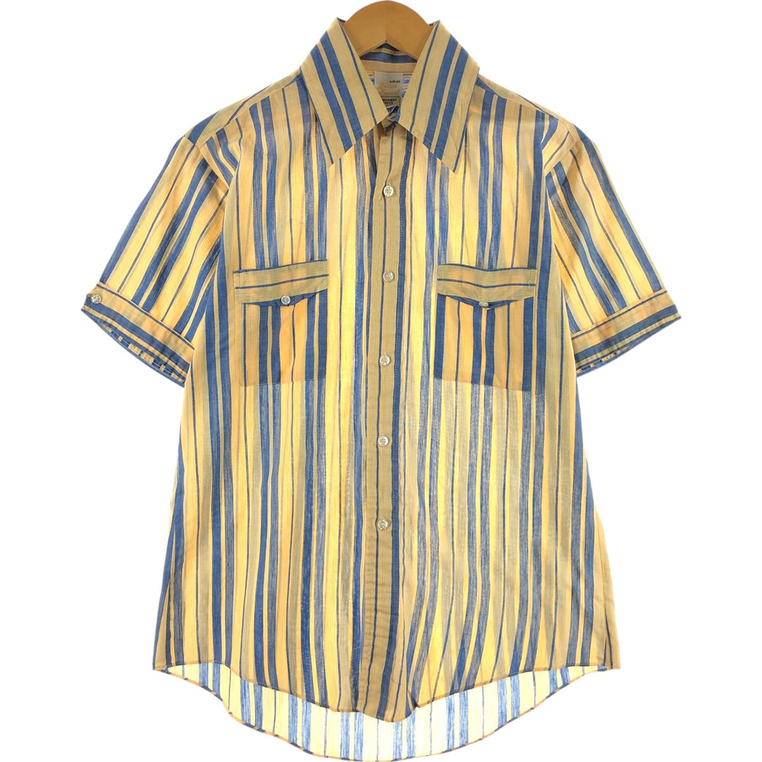 Multi-stripe short sleeve striped shirt, men's size M cotton yellow type Vintage Second Hand