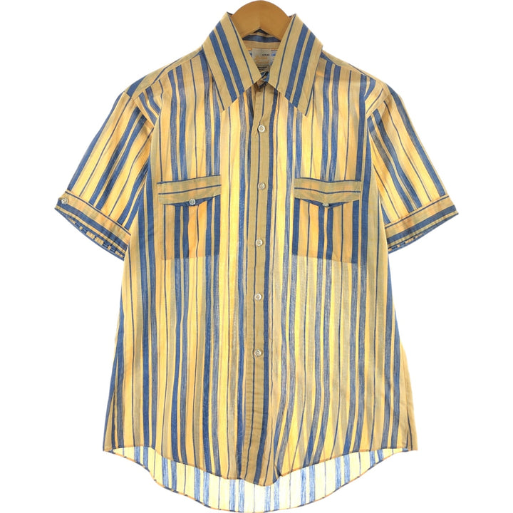 Multi-stripe short sleeve striped shirt, men's size M cotton yellow type Vintage Second Hand