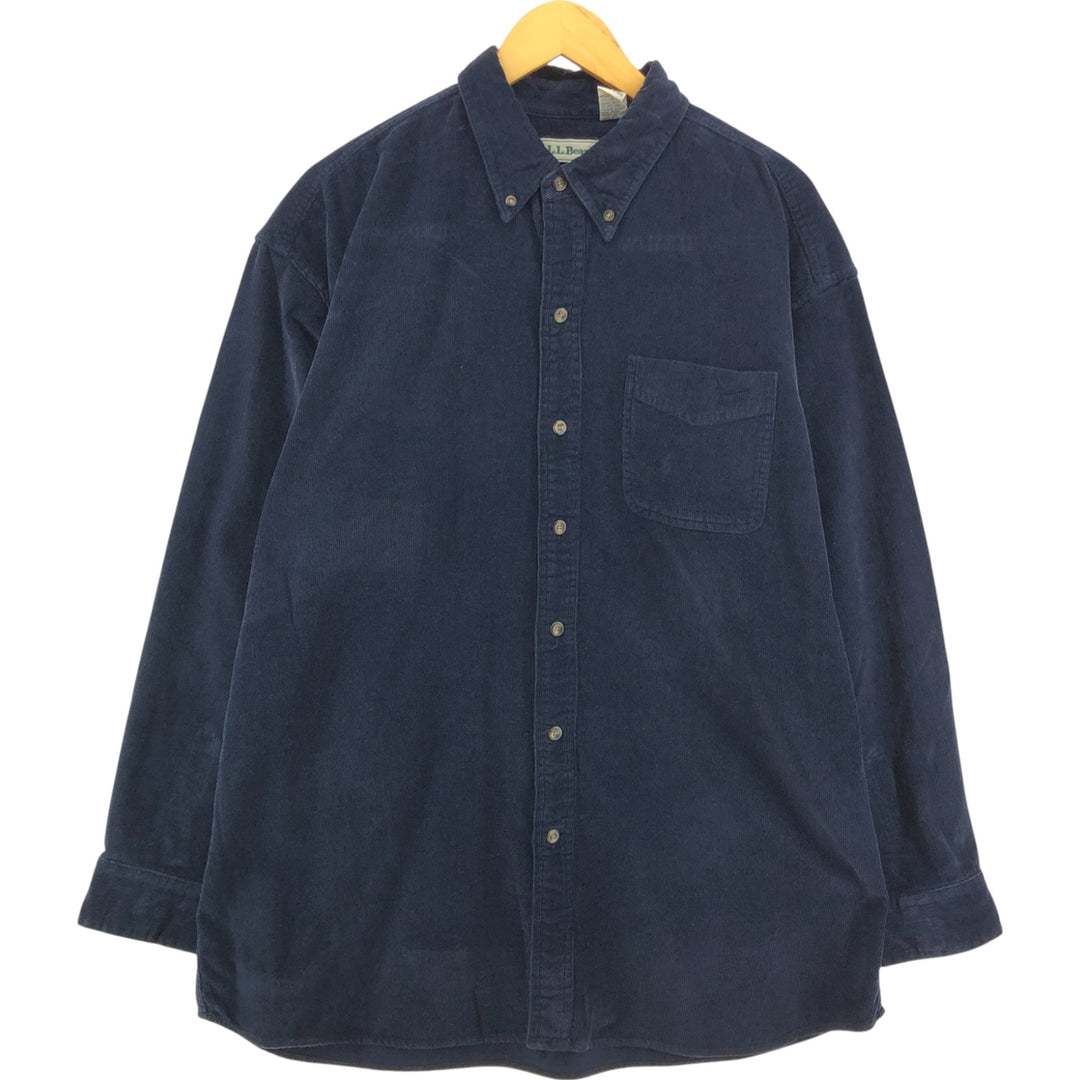 90'S LLBean Long Sleeve Button Down Corduroy Shirt Men's Size L cotton navy blue type Vintage Second Hand