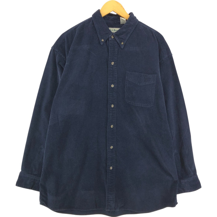 90'S LLBean Long Sleeve Button Down Corduroy Shirt Men's Size L cotton navy blue type Vintage Second Hand