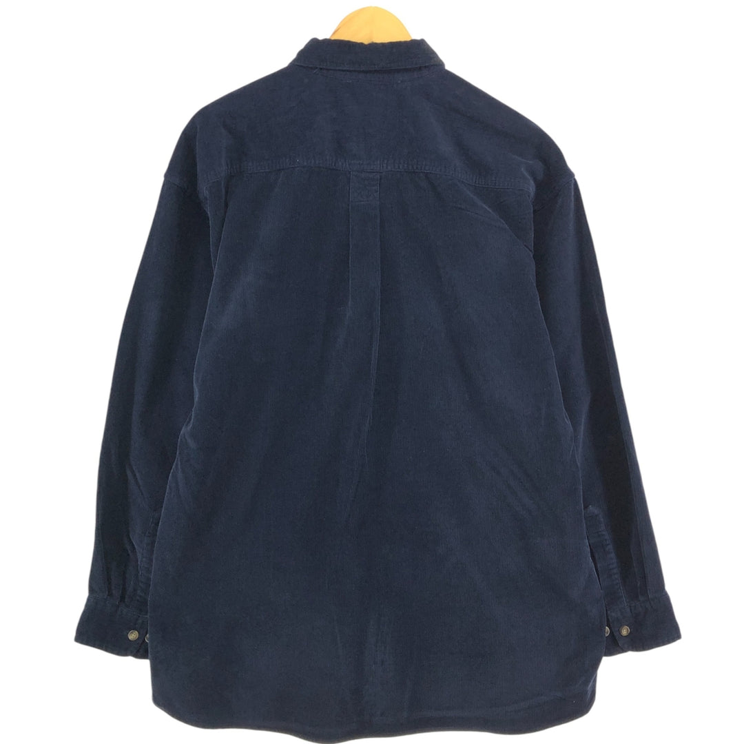 90'S LLBean Long Sleeve Button Down Corduroy Shirt Men's Size L cotton navy blue type Vintage Second Hand