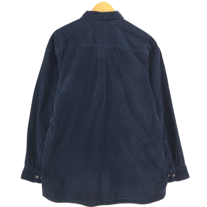 90'S LLBean Long Sleeve Button Down Corduroy Shirt Men's Size L cotton navy blue type Vintage Second Hand