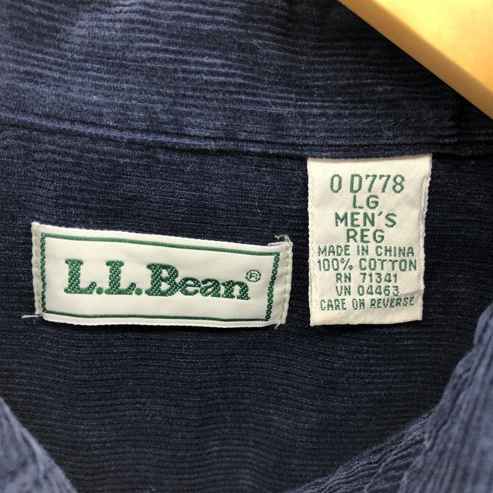 90'S LLBean Long Sleeve Button Down Corduroy Shirt Men's Size L cotton navy blue type Vintage Second Hand