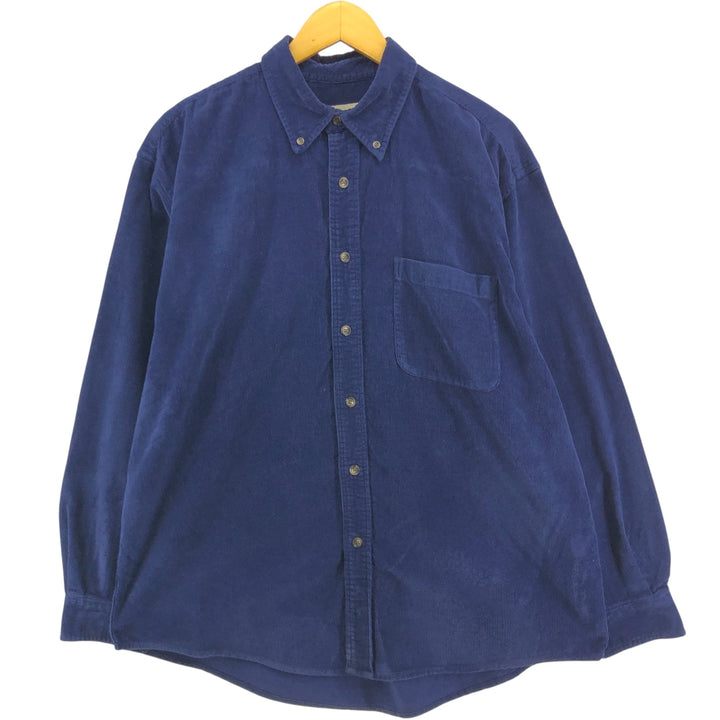 00'S Eddie Bauer long sleeve button down corduroy shirt, men's size L cotton Navy blue Vintage Second Hand