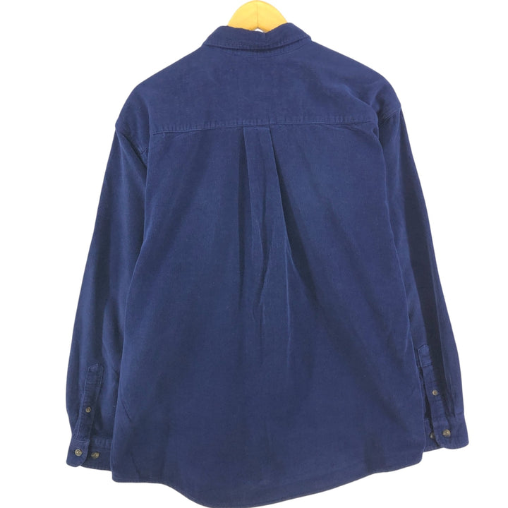 00'S Eddie Bauer long sleeve button down corduroy shirt, men's size L cotton Navy blue Vintage Second Hand