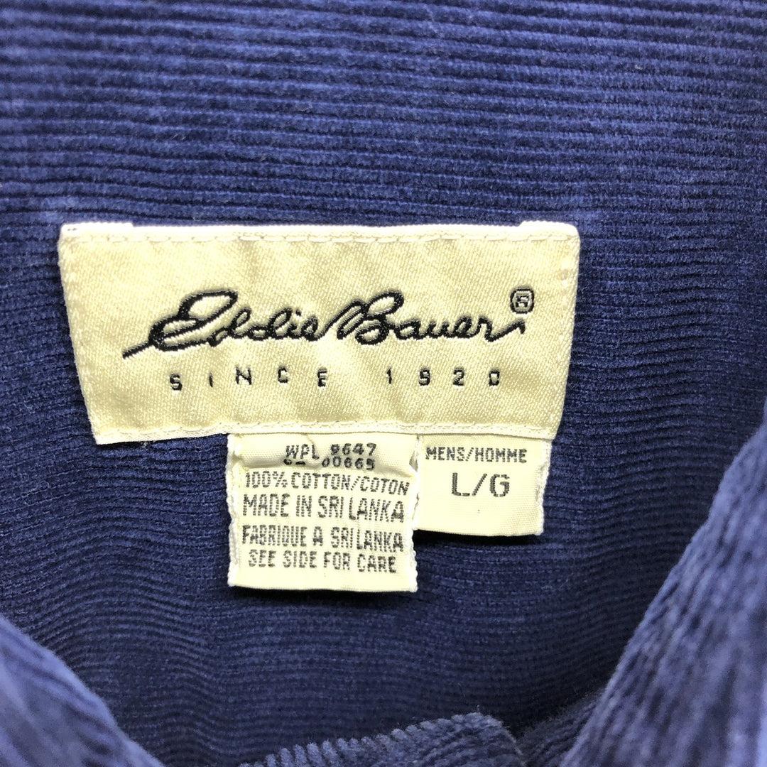 00'S Eddie Bauer long sleeve button down corduroy shirt, men's size L cotton Navy blue Vintage Second Hand