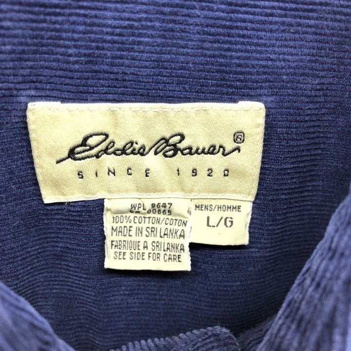 00'S Eddie Bauer long sleeve button down corduroy shirt, men's size L cotton Navy blue Vintage Second Hand