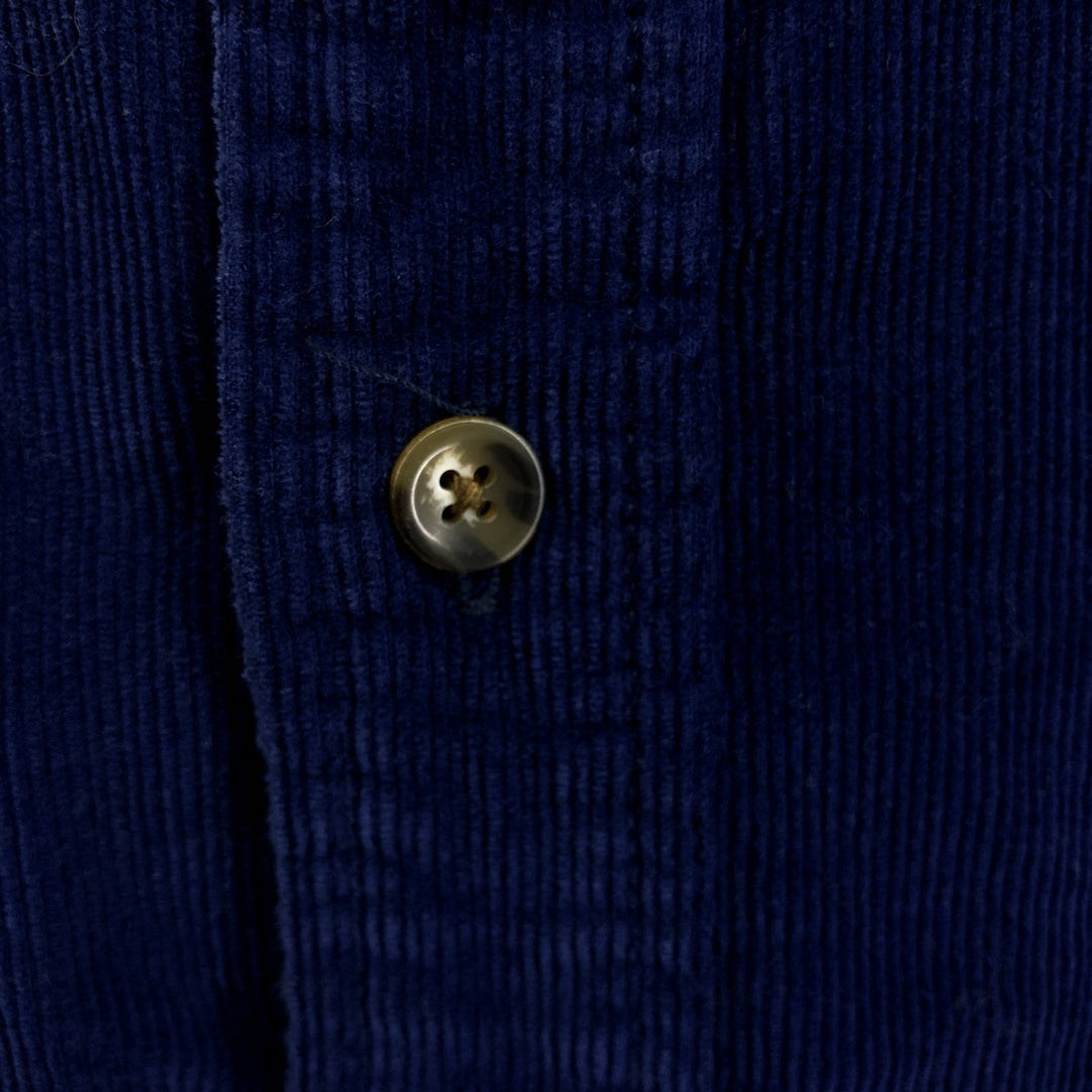 00'S Eddie Bauer long sleeve button down corduroy shirt, men's size L cotton Navy blue Vintage Second Hand