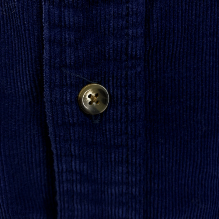00'S Eddie Bauer long sleeve button down corduroy shirt, men's size L cotton Navy blue Vintage Second Hand