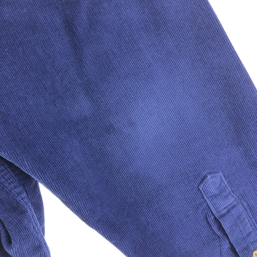 00'S Eddie Bauer long sleeve button down corduroy shirt, men's size L cotton Navy blue Vintage Second Hand