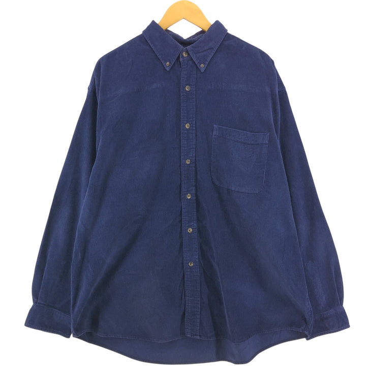 00'S Eddie Bauer Long Sleeve Button Down Corduroy Shirt Men's XL cotton Navy blue Vintage Second Hand