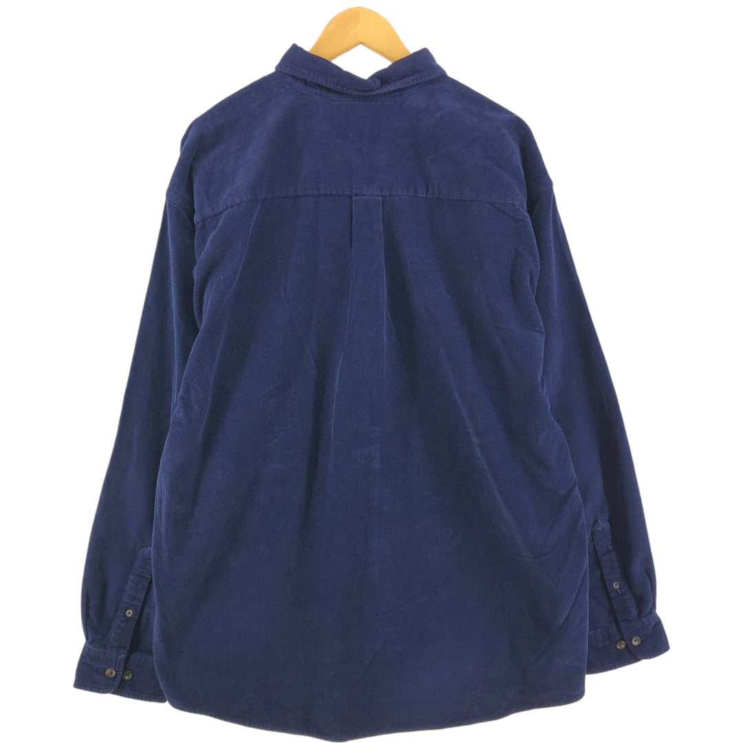 00'S Eddie Bauer Long Sleeve Button Down Corduroy Shirt Men's XL cotton Navy blue Vintage Second Hand