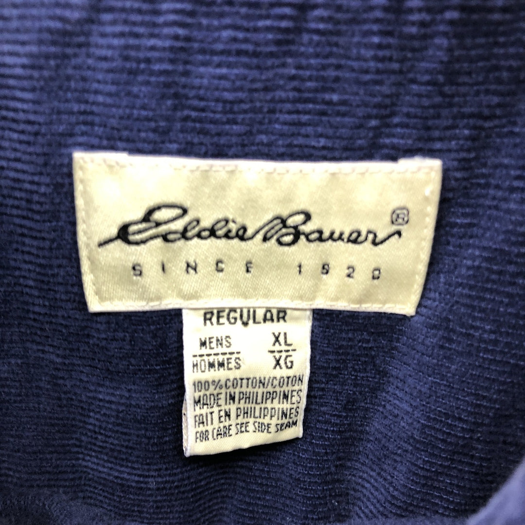 00'S Eddie Bauer Long Sleeve Button Down Corduroy Shirt Men's XL cotton Navy blue Vintage Second Hand